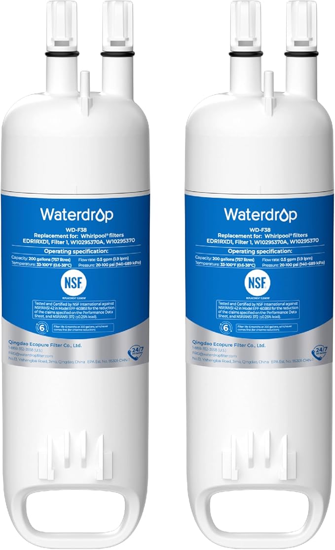 Waterdrop EDR1RXD1 Replacement for Everydrop® Filter 1, Whirlpool® W10295370A, EDR1RXD1B, P8RFWB2L, P4RFWB, WD-F38, Kenmore® 46-9081, 46-9930 Refrigerator Water Filter, 2 Pack