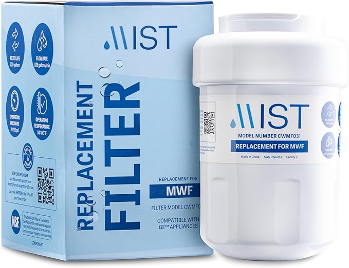MIST Replacement for MWF Water Filter for GE, Refrigerator Water Filter compatible with MWFP, MWFA, GWF, HWF, Smart Water, WFC1201, Kenmore 9991, 469991, WFC1201, GSE25GSHECSS