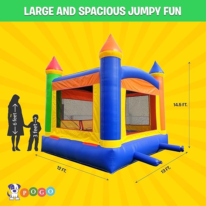 Crossover Classic Rainbow Castle Inflatable Bounce House for Kids and Toddlers, 13 x 12 x 14.5 Foot Bouncy Jump Castle Backyard Jumper, Commercial-Grade Vinyl, with Blower, Stakes and Storage Bag