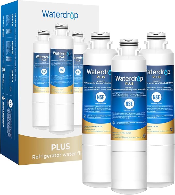 Waterdrop Plus DA29-00020B NSF 401&53&42 Certified Refrigerator Water Filter, Replacement for Samsung® HAF-CIN/EXP, HAF-CIN, FMS-2, RF28HMEDBSR, RF263BEAESR, 3 Filters (Packaging May Vary)