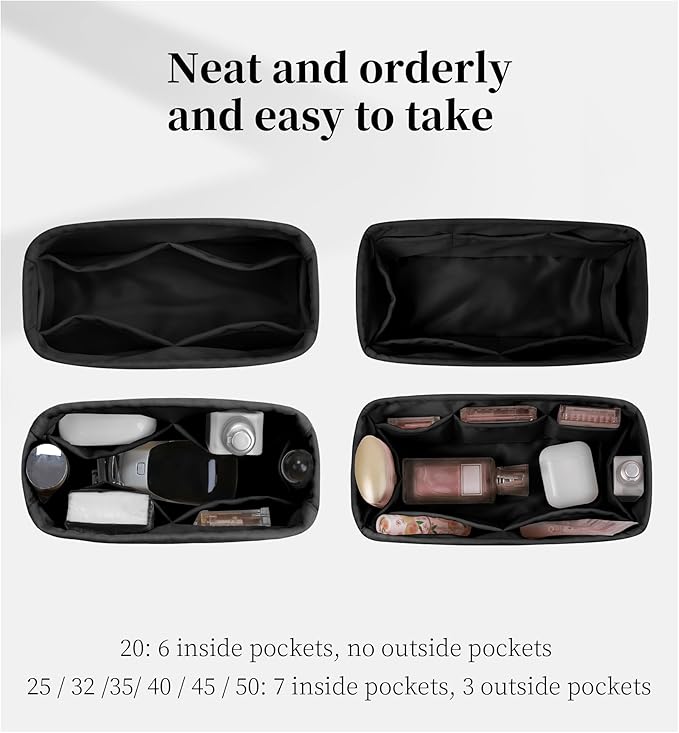 Purse Organizer Insert for Birkin 30, Lightweight & Soft Satin Organizer Insert with Pockets for Woman Bags, Ideal for Travel, Shopping, and Daily Use, Multicolor Options(Black, BK30 Retourné)