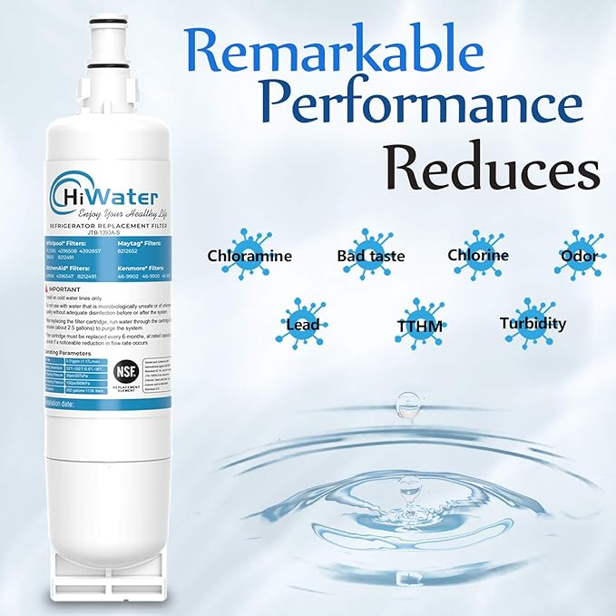HiWater 4396508 Refrigerator Water Filter, NSF42 Certified, Replacement for EDR5RXD1 Filter 5 PUR W10186668, 4396510, NLC240V, 4392857 46-9010 3PACK