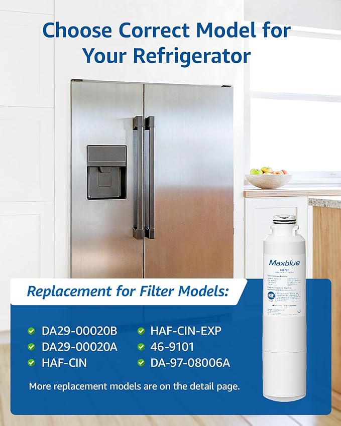 Maxblue DA29-00020B Refrigerator Water Filter, Replacement for Samsung® HAF-CIN/EXP, HAF-CIN, RF28HMEDBSR/AA, RF28K9380SR, RF263BEAESR/AA, RF28JBEDBSG, RF4287HARS, RF28HFEDTSR, DA97-08006A