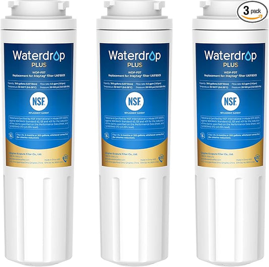 Waterdrop Plus UKF8001 NSF 401,53 Certified Refrigerator Water Filter, Reduce PFAS, Replacement for Whirlpool® Everydrop® Filter 4, EDR4RXD1, Maytag® UKF8001AXX, 3 Filters (Packaging May Vary)