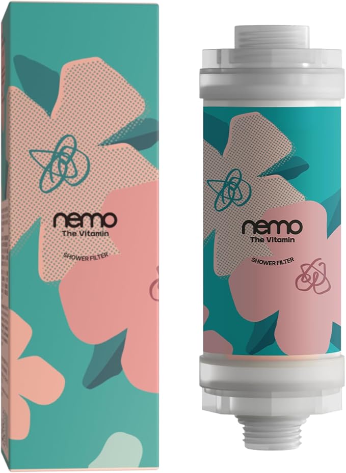 NEMOFILTER Vitamin C Shower Filter for Hard Water, Chlorine & Heavy Metal Removal, Reduces Dry Itchy Skin and Frizzy Hair, Aromatherapy Softener, Easy Install, Cherry Blossom, 150g