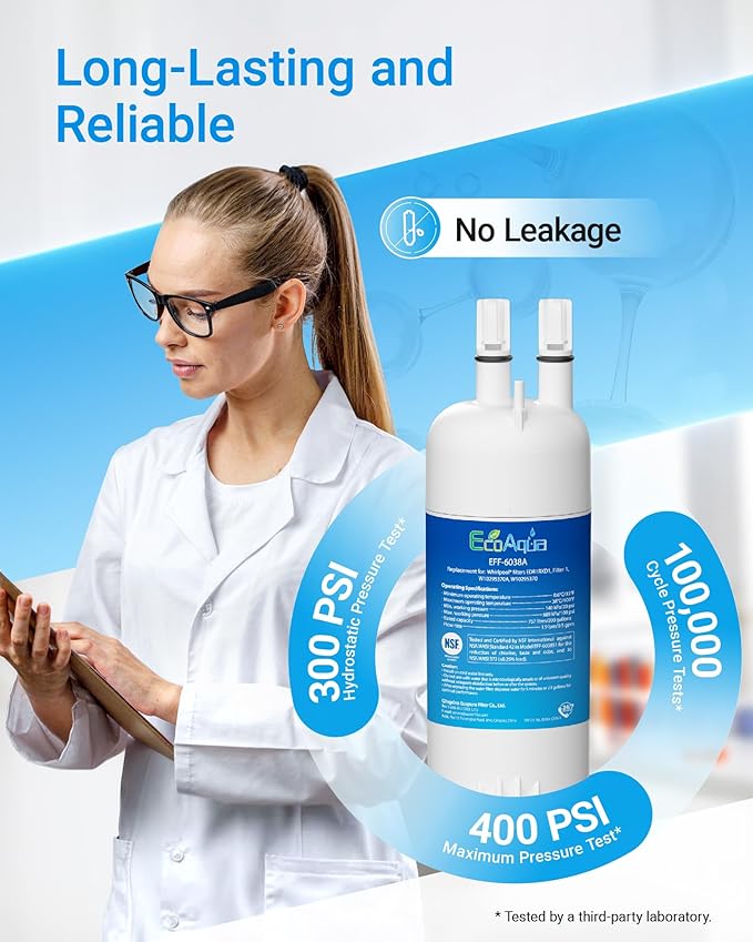 EcoAqua W10295370A Refrigerator Water Filter Replacement for Everydrop® Filter 1, EDR1RXD1, EDR1RXD1B, P8RFWB2L, P4RFWB, WD-F38, 46-9081, 46-9930