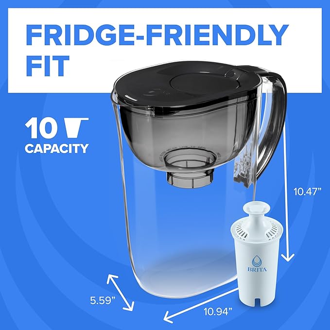 Brita Large 10 Cup Water Filter Pitcher, 1 BritaPlus Filter, Everyday, Black (Package May Vary)