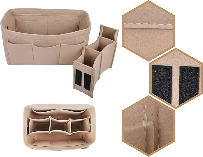 Vercord Felt Purse Organizer Handbag Insert Liner Shaper Bag in Bags for Speedy Neverfull Tote Beige Large