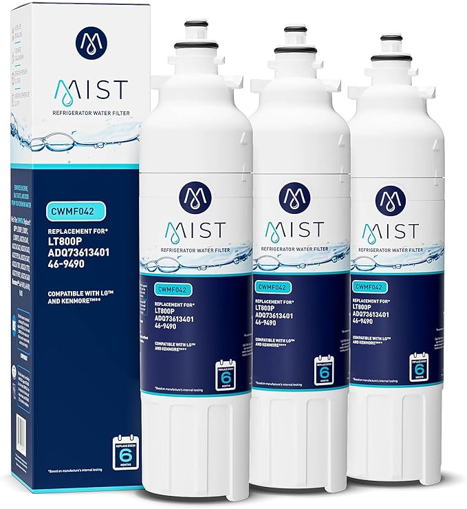 Mist ADQ73613401 Refrigerator Water Filter Replacement for LG LT800P, ADQ73613402, Kenmore 46-9490, Fridge LSXS26326S – NSF 42 Certified – 3 Pack