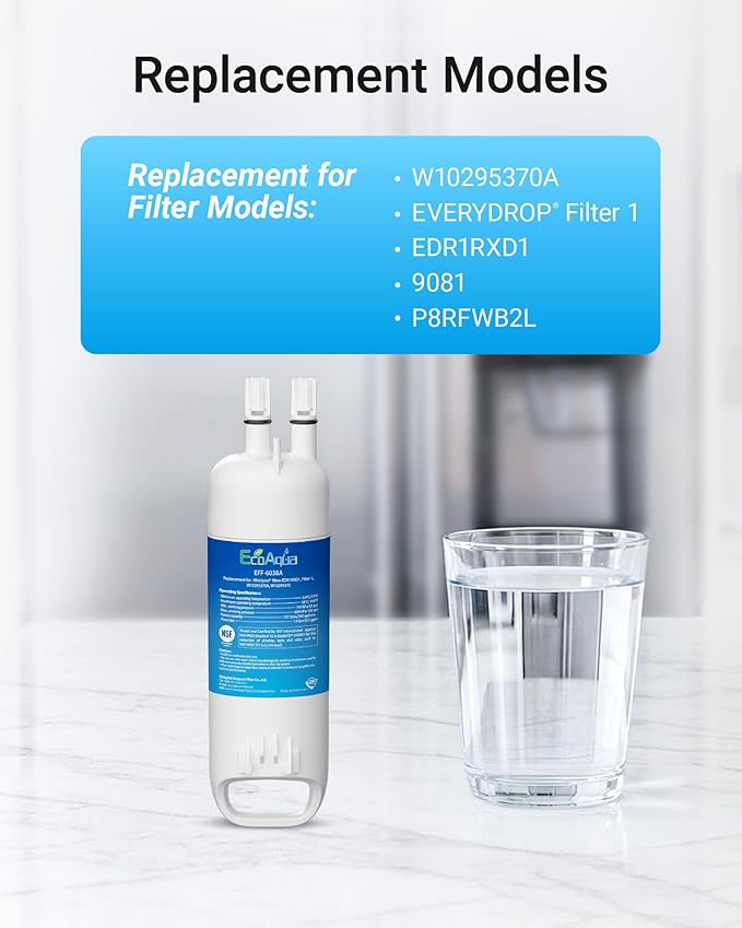EcoAqua W10295370A Replacement for Everydrop® Filter 1, EDR1RXD1, EDR1RXD1B, WHR1RXD1, KAD1RXD1, P4RFWB, 46-9081, 46-9930 Refrigerator Water Filter, 2 Pack