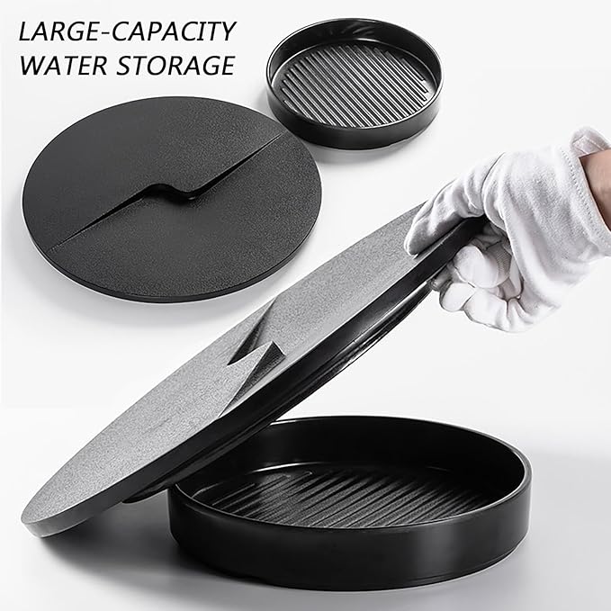 Small Round Coffee Table Tea Tray, Stacking Tea Tray, Rock Board Desktop with a Water-Collecting Base, It can be Placed on a Coffee Table(33cm/13in)