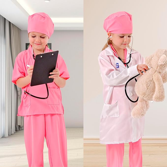Liberry Doctor Costume for Kids, Toddler Doctor Dress Up Clothes with Real Stethoscope, Career Day Role Play Gift for Girls