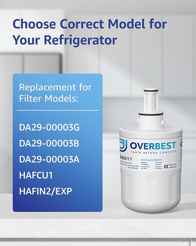 Overbest DA29-00003G Refrigerator Water Filter, Replacement for Samsung® DA29-00003G, DA29-00003B, DA29-00003A, Aqua-Pure Plus, HAFCU1