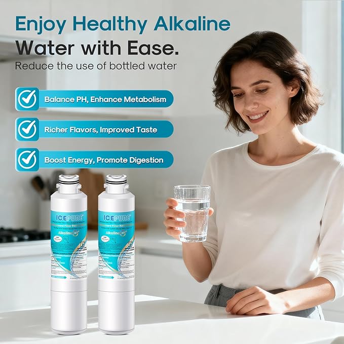 ICEPURE Alkaline DA29-00020B Refrigerator Water Filter Replacement for Samsung HAF-CIN/EXP HAF-CIN, DA29-00020A/B, DA29-00020B-1, 46-9101, RF28HMEDBSR, RF263BEAESR, HDX FMS-2, Enhances PH, 3Pack