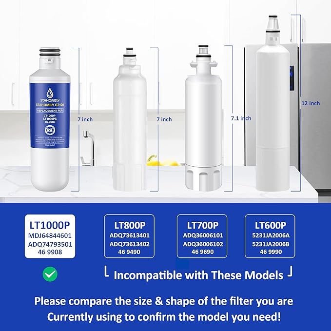 LT1000P ADQ747935 Water Filter Replacement for LG LT1000P/PC/PCS, LMXS28626S, MDJ64844601, Kenmore 46-9980, LMXS30796S, LMXS30796D, LMXC23796S, ADQ74793501, AGF80300704 with LT120F Air Filter, 3 Combo
