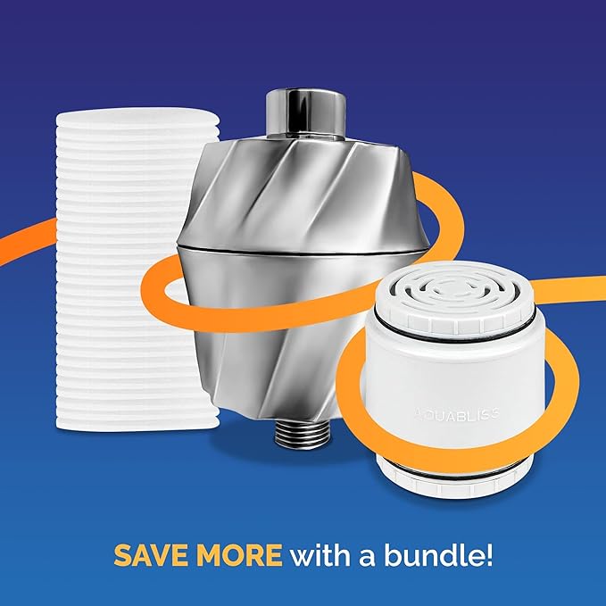 AquaBliss SF400 HD Revitalizing Shower Filter w/an Extra SFC400 Filter Cartridges & 30pc Pack of Sediment Pads (Exclusive Bundle)