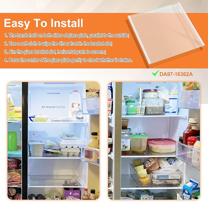 UPGRADED DA97-16362A Refrigerator Glass Shelf Compatible with Samsung Fridge Shelf Replacement Parts RS22T5201SR Shelves RS22T5561SR RS22T5561SG RS23A500ASR DA97-16362T Upper Tempered Glass Shelves