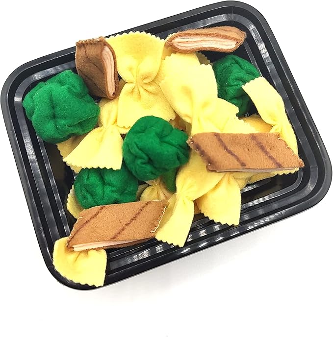 Pasta with broccoli, farfalle, bow tie pasta, felt play food for kids kitchen, pretend play for kids (beige, set 3 (farfalle, broccoli, chicken))