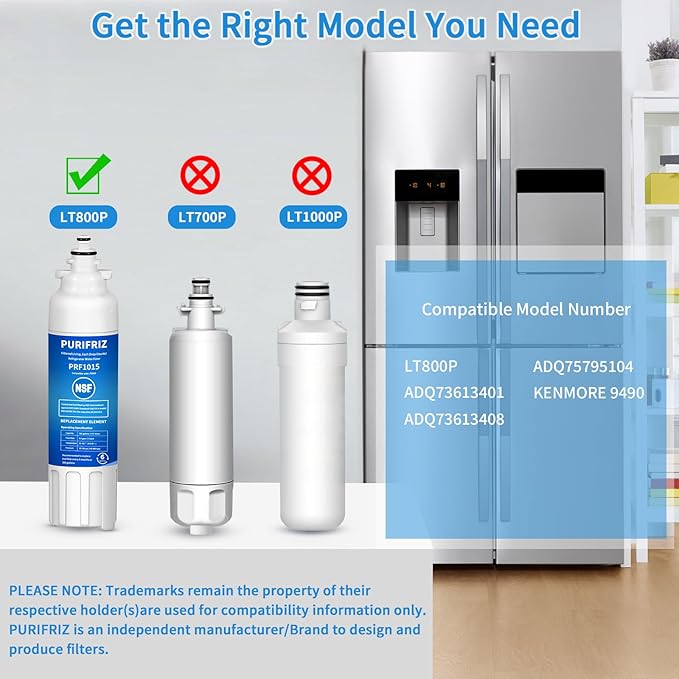 3 Pack ADQ73613401 Refrigerator Water Filter, Compatible with LG LT800P, LT800PC, ADQ736134, ADQ73613402, LSXS26326S, LSXS26366S, LMXS30776S, LSXS26366D, LMXC23746S, 46-9490, 469490, 6 Month
