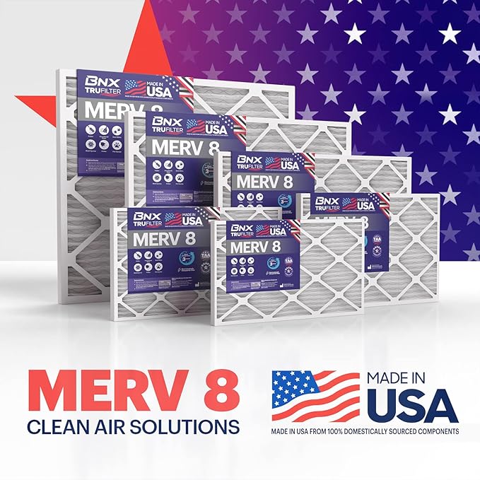 BNX TruFilter 20x23x1 Air Filter MERV 8 (12-Pack) - MADE IN USA – Dust & Pet Defense Electrostatic Pleated Air Conditioner HVAC AC Furnace Filters for Dust, Pet, Mold, Pollen MPR 600 – 700 & FPR 5