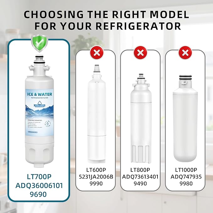 3-Pack ADQ360061 LT700P Water Filter Replacement for LG Kenmore Elite, Compatible with LG ADQ36006101 795 9690 LFDS22520S LFXS30766S, 200 Gallon Capacity