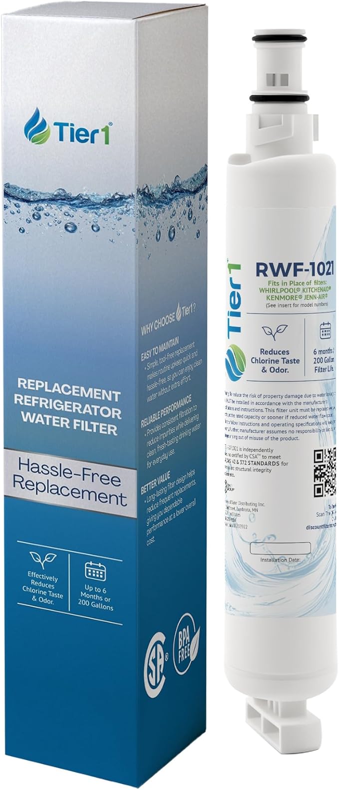 Tier1 RWF1021 4396701 Refrigerator Water Filter | Replacement for Kenmore 9915, EDR6D1, WF293, RWF2000A, 46-9915, 4396702 | Fridge Filter Lasts Up To 6 Months | Easy Install | Great Tasting Water