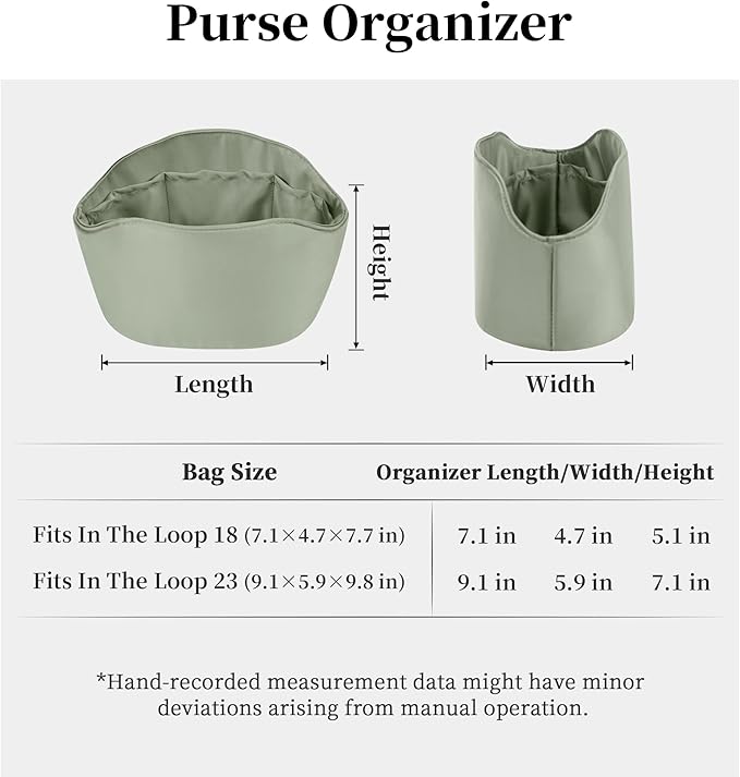 Purse Organizer Insert for In The Loop 18/23, Satin Bag Organizer Compatible with Hermes Bags, Lightweight Women Purse Essentials, Soft Touch Inner Liner with Multiple Pockets(Sauge, Loop 23)