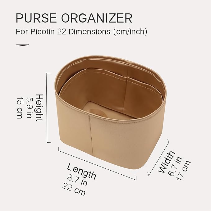 Silky Bag Insert Fit for Hermes Picotin 18/22, Silky Purse Organizer, Lightweight and Silk Touch (Fits PC22, Chai)