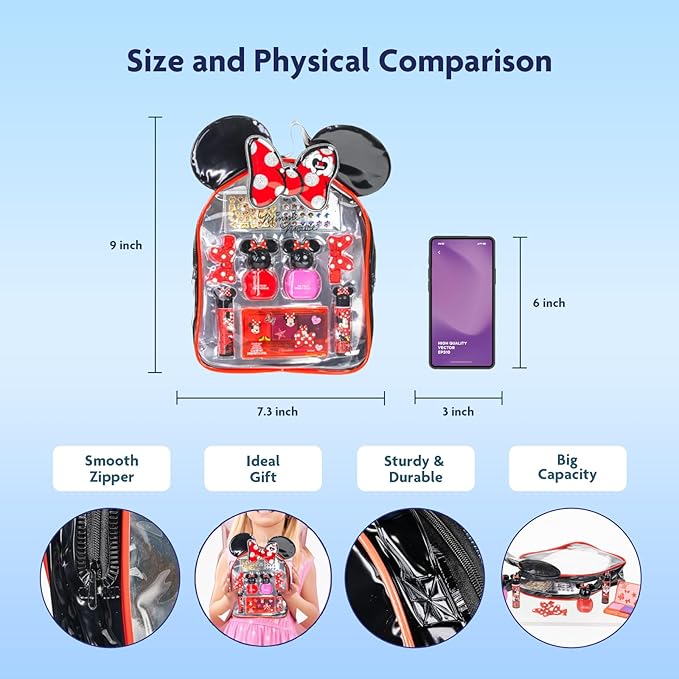 Disney Minnie Mouse Cosmetic Makeup Gift Bag Set Includes Lip Gloss, Nail Polish & Hair Accessories for Kids Girls Ages 3+ by Townley Girl