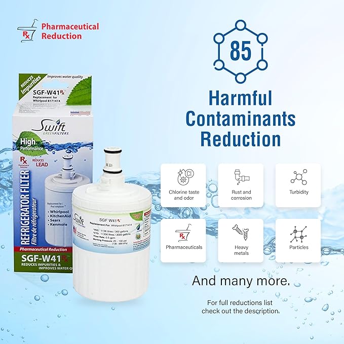 Swift Green Filters SGF-W41 Rx Compatible Refrigerator Water Filter for FILTER 8, 46-9002, 8171413, 8171414, NLC200, Made in USA (6 Pack)