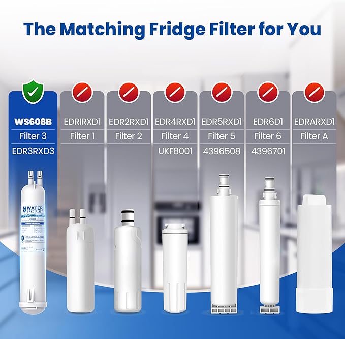 Waterspecialist WS608 Water Filter, Replacement for 4396841, Everydrop® Filter 3, EDR3RXD1, 4396710, Kenmore® 46-9083, 46-9030, Refrigerator Water Filter, 1 Filter