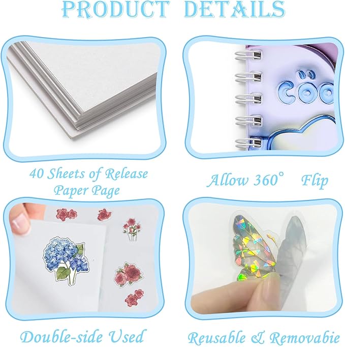 MUDOR Reusable Sticker Collecting Book with Puffy Cover, A5 Size with 40 Sheets Release Paper, Blank Stickers Storage Collection Album Organizer (Fish)