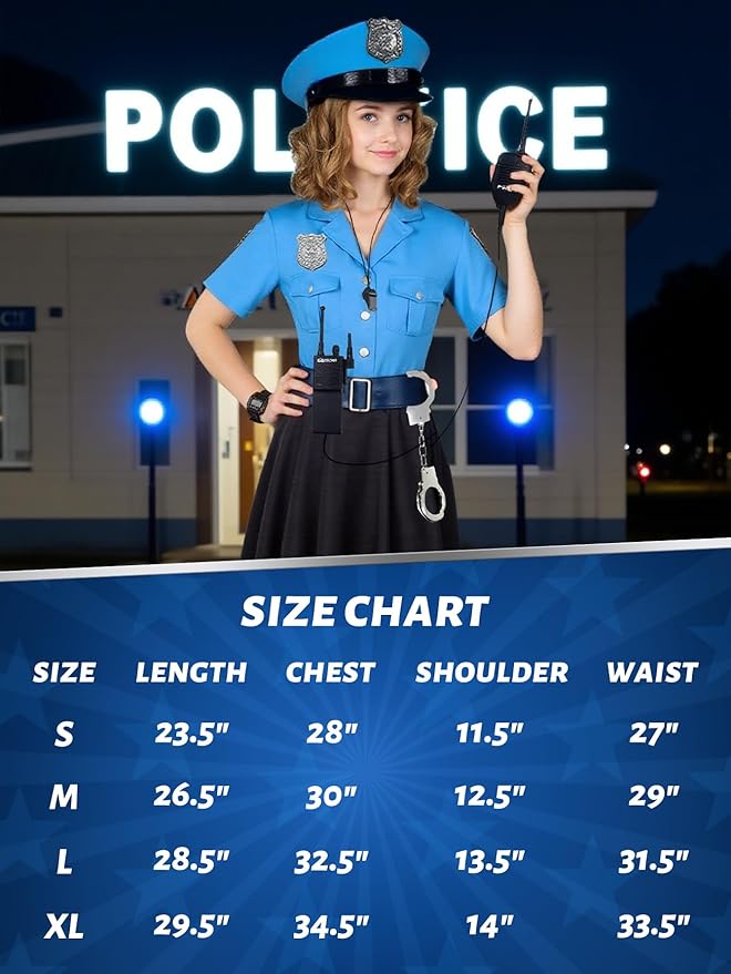 Police Costume for Girls,Police Officer Costume for kids Halloween Costumes for Girl,Cop Outfit Uniform for Girls