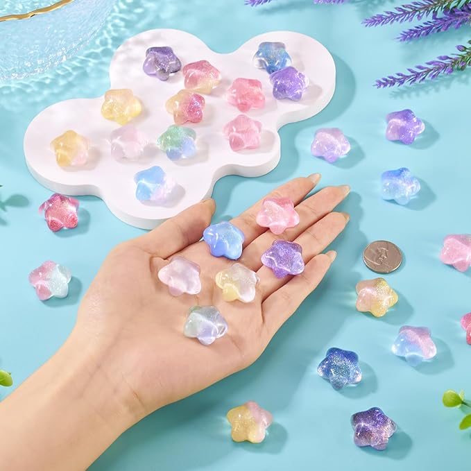 32Pcs Luminous Star Charms Glow in The Dark Star Flatback Charms Colorful Glitter Charm for Scrapbooking Card Hair Clip Jewelry Making Photo Decor