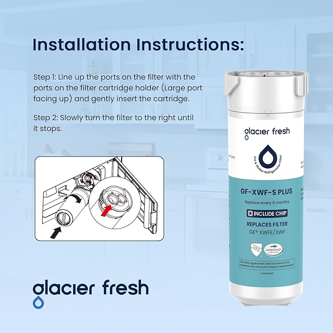 GLACIER FRESH Water Filter Compatible with XWFE (Built-in CHIP), Replacement for GE XWFE, XWF Refrigerator Water Filter NSF/ANSI 53 Certification Pack of 1
