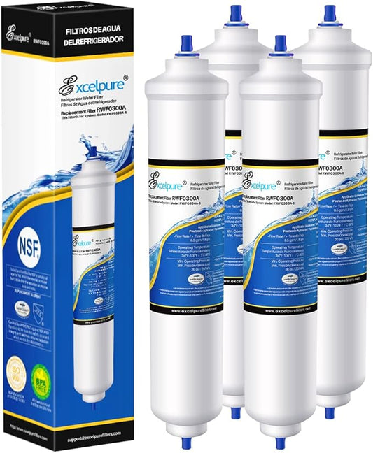 EXCELPURE RWF0300A Inline Water Filter, Replacement for GE® GXRTDR, Samsung DA29-10105J, Whirlpool WHKF-IMTO, IC-100A, 4378411RB, Samsung HAFEX/EXP, For Refrigerator, IceMaker, RVs, Marines, 4PACK