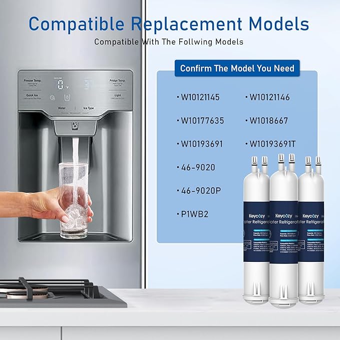 K004 Compatible for 4396841 Refrigerator Ice and Water Filter, EDR3RXD1, KAD3RXD1, WHR3RXD1,P1WB2L, 4396841, 4396710, Filter 3, 46-9083,46-9030, 9030, 9083 Refrigerator Water Filter (3)