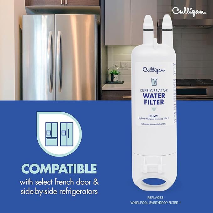 Culligan CUW1 Refrigerator Water Filter, Replacement for Whirlpool Water Filter 1 (EDR1RXD1), Replace Every 6 Months Pack of 1