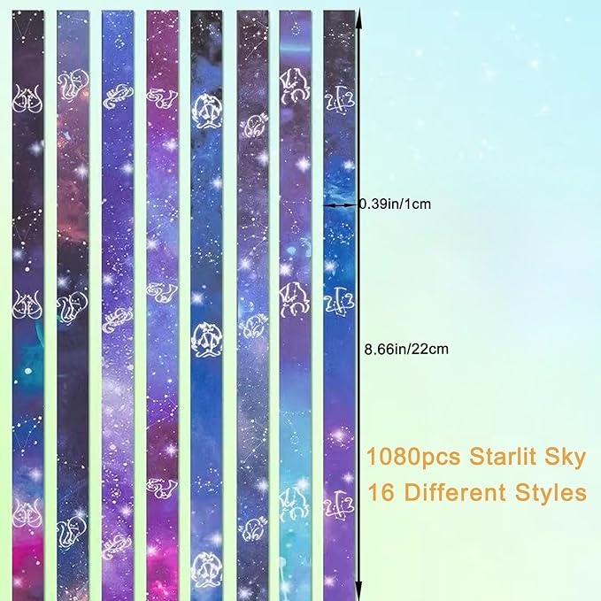 1080 Sheets Starlit Sky Origami Star Paper Strips 16 Different Styles Lucky Paper Stars Strips for DIY Handmade Crafts