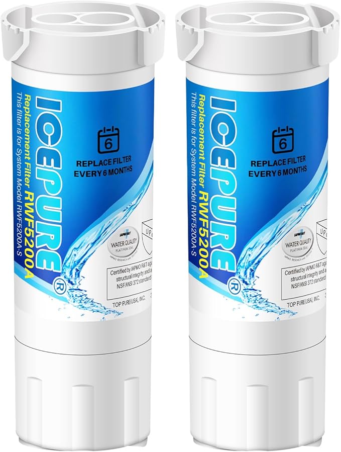 ICEPURE RWF5200A Water Filter Compatible for XWF (NOT Compatible for XWFE), WR17X30702, GE French Doors and Side-by-Side Refrigerators GDE25, GFE26, GNE25, GYE18, GBE21, GDE21, GFE24 Genuine 2PACK