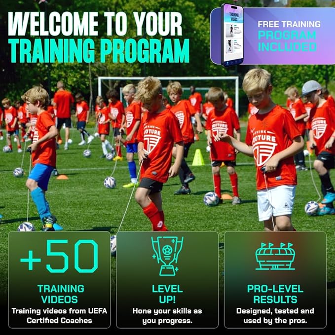 Soccer Trainer Ball with Free App | Training Equipment for Young Players | Soccer Gifts | Improve Ball Control, Footwork & Coordination with Professional Coach Program & 50+ Exercise Videos