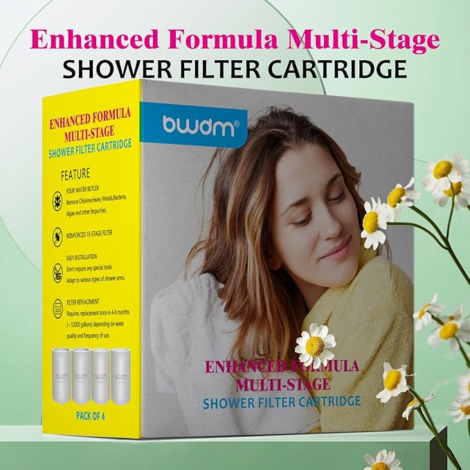 Enhanced Formula Multi-Stage Shower Filter Cartridge,High output Universal replacement filter cartridge, Remove Chlorine Heavy Metals and Other Sediments, Reduces Dry Itchy Skin, Dandruff（Pack of 4)