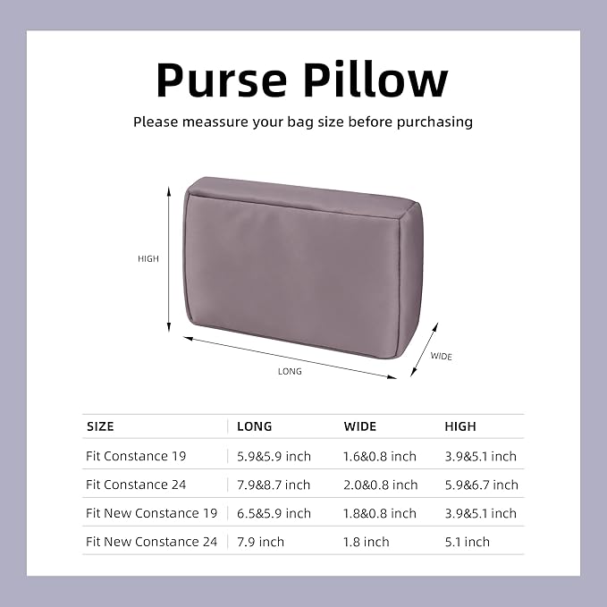 DGAZ Bag Pillow Shaper Insert for Luxury Handbags, Silky Pillow Shaper for Hermes Constance 19/New19/24/New24 Bags（newC19,Konjac Purple）