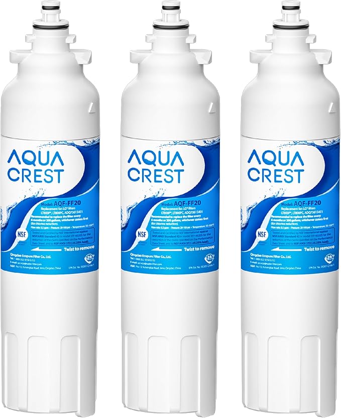 AQUA CREST ADQ73613401 Refrigerator Water Filter, Replacement for LG LT800P, ADQ73613402, ADQ73613408, ADQ75795104, Kenmore 9490, 46-9490, LSXS26326S, LMXC23746S, LMXC23746D (Pack of 3)