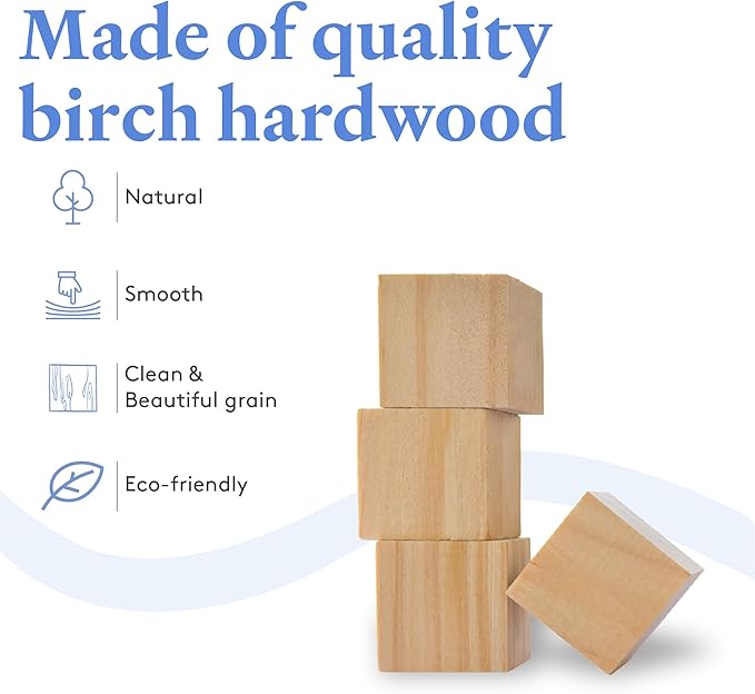 DIY Wood Cubes 6-inch, Pack of 4 Large Blank Wooden Blocks for Crafts, STEM, Building, Monitor Riser, Photo Cube Craft, and Home Decor, by Woodpeckers