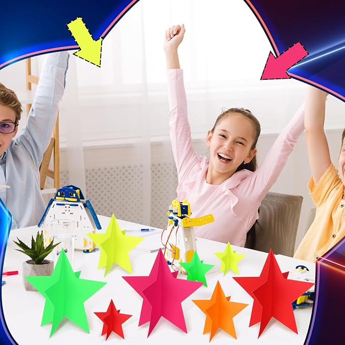 45 Pcs Neon Party Decorations Glow in The Dark Star Centerpieces 3D Fluorescence Table Decor 3 Sizes 8" 5" 3" Lighted Theme Birthday Party Supplies