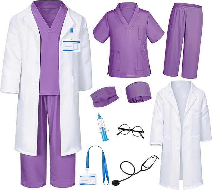 Doctor Costume for Kids Scrubs Pants with Accessories Set Children Party Cosplay 3-12 Years
