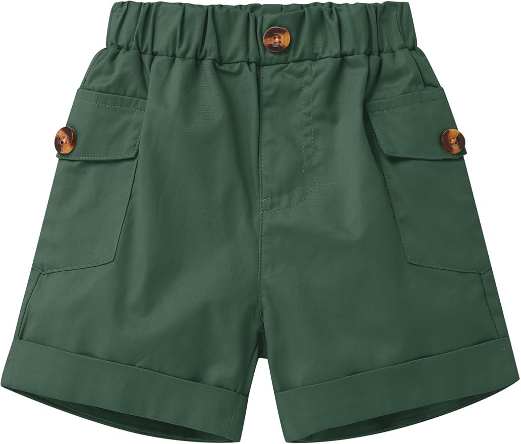 ODASDO Baby Boy Jungle Safari 1st Birthday Cake Smash Outfit Button Down Shirt + Shorts + Hat + Bandana + Belt 5pcs Set