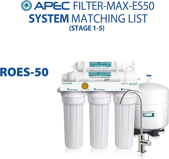 APEC Water Reverse Osmosis Filter Replacement Set, 5-Stage RO System Filters, 50 GPD, For Essence Series ROES-50 Under Sink System