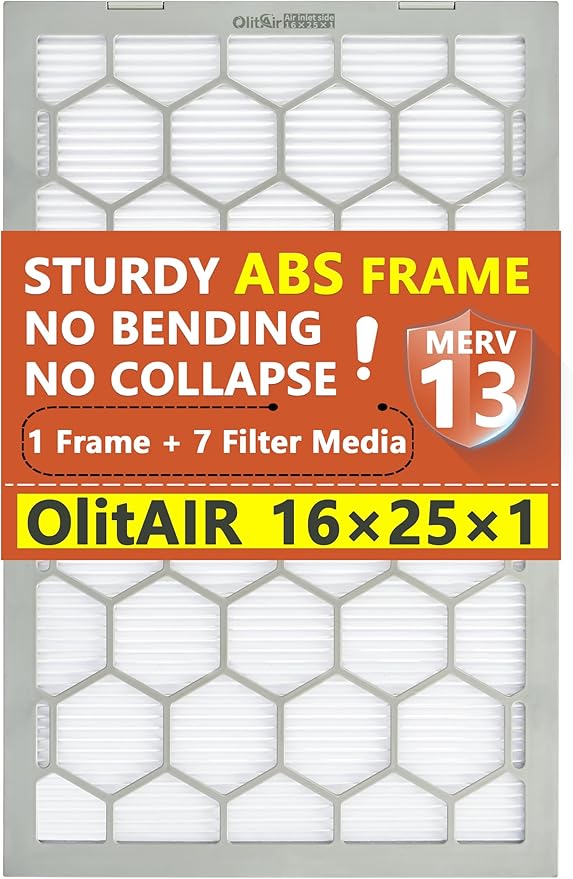 16x25x1 MERV 13 Air Filter,AC Furnace Air Filter,Reusable ABS Plastic Frame, 7 Pack Replaceable Filter Media (Actual Size: 15 3/4" x 24 3/4" x 3/4")